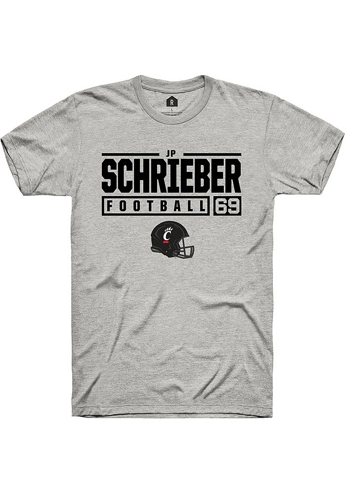 JP Schrieber  Cincinnati Bearcats Ash Rally NIL Stacked Box Short Sleeve T Shirt