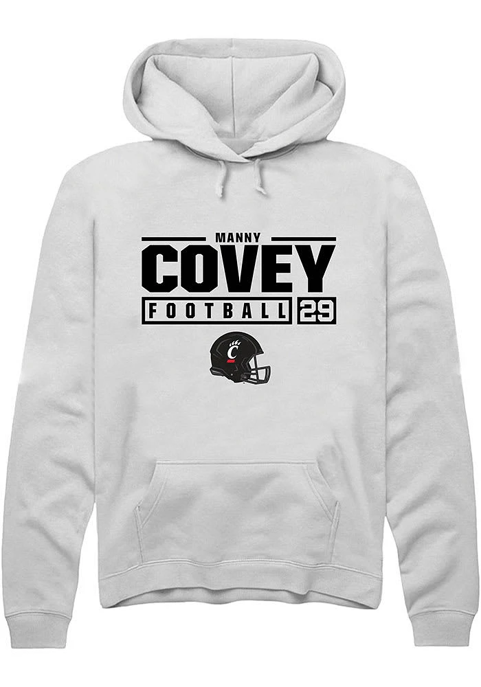 Manny Covey Rally Cincinnati Bearcats Mens NIL Stacked Box Long Sleeve Hoodie