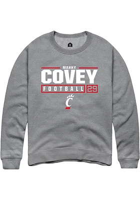 Manny Covey  Rally Cincinnati Bearcats Mens Graphite NIL Stacked Box Long Sleeve Crew Sweatshirt