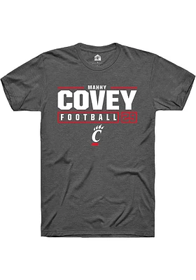 Manny Covey  Cincinnati Bearcats Dark Grey Rally NIL Stacked Box Short Sleeve T Shirt