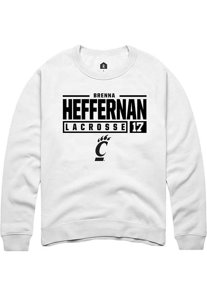 Brenna Heffernan Rally Cincinnati Bearcats Mens NIL Stacked Box Long Sleeve Crew Sweatshirt