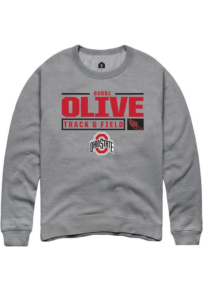 Bobbi Olive Rally Ohio State Buckeyes Mens Graphite NIL Stacked Box Long Sleeve Crew Sweatshirt