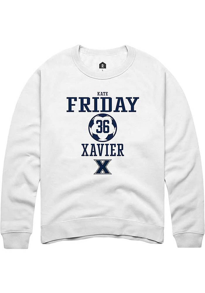 Kate Friday  Rally Xavier Musketeers Mens White NIL Sport Icon Long Sleeve Crew Sweatshirt