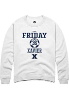 Kate Friday  Rally Xavier Musketeers Mens White NIL Sport Icon Long Sleeve Crew Sweatshirt