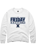 Kate Friday  Rally Xavier Musketeers Mens White NIL Stacked Box Long Sleeve Crew Sweatshirt