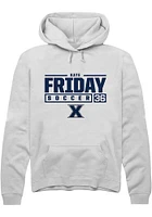 Kate Friday  Rally Xavier Musketeers Mens White NIL Stacked Box Long Sleeve Hoodie