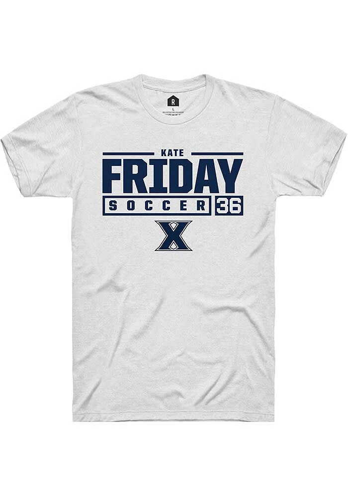 Kate Friday  Xavier Musketeers White Rally NIL Stacked Box Short Sleeve T Shirt