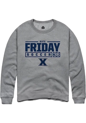 Kate Friday  Rally Xavier Musketeers Mens Graphite NIL Stacked Box Long Sleeve Crew Sweatshirt