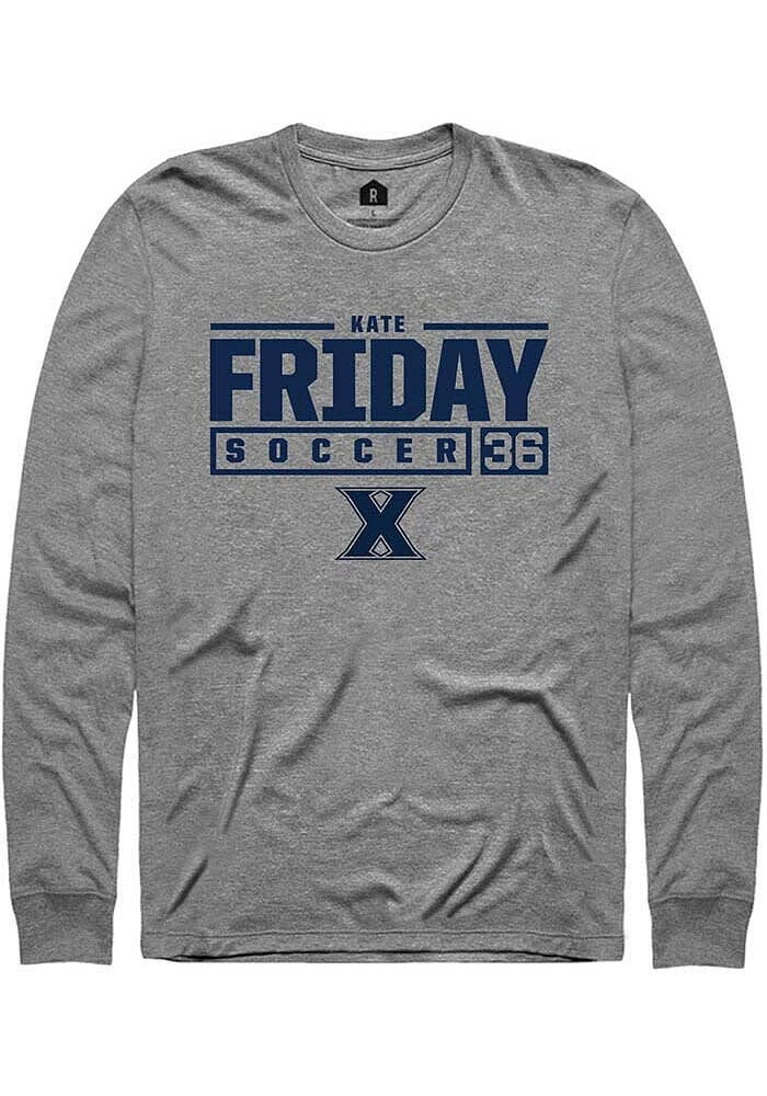 Kate Friday  Xavier Musketeers Graphite Rally NIL Stacked Box Long Sleeve T Shirt