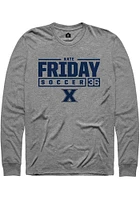 Kate Friday  Xavier Musketeers Graphite Rally NIL Stacked Box Long Sleeve T Shirt