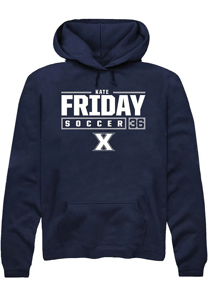 Kate Friday  Rally Xavier Musketeers Mens Navy Blue NIL Stacked Box Long Sleeve Hoodie