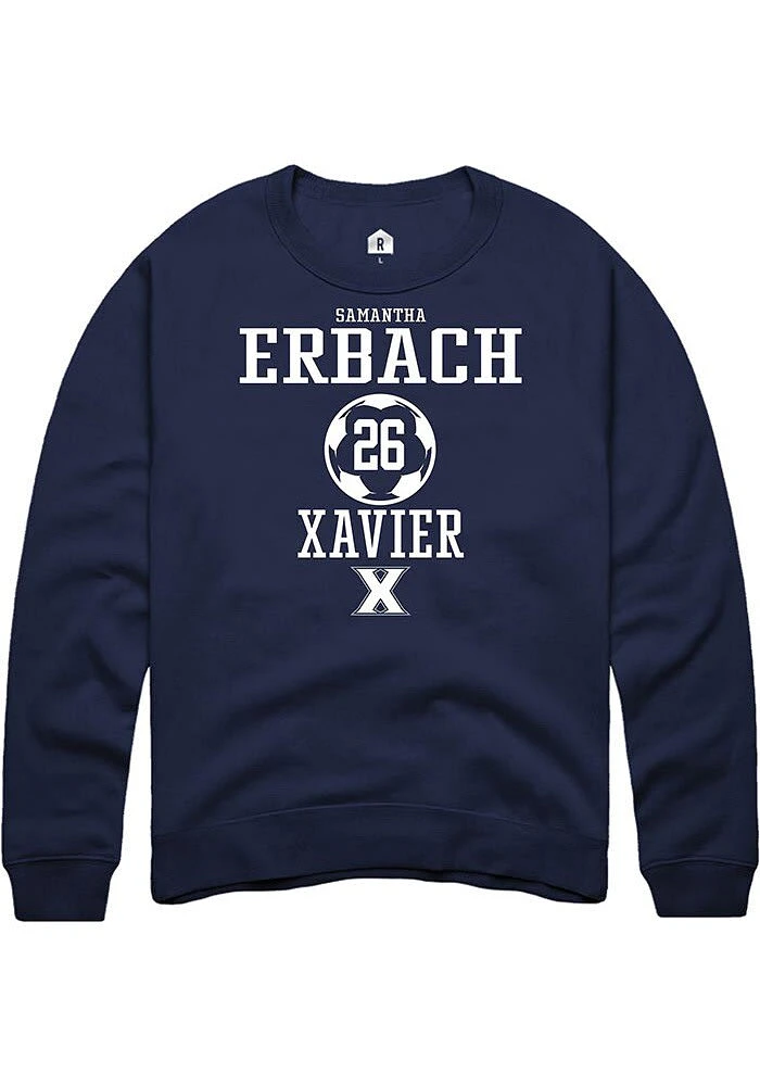 Samantha Erbach  Rally Xavier Musketeers Mens Navy Blue NIL Sport Icon Long Sleeve Crew Sweatshi..