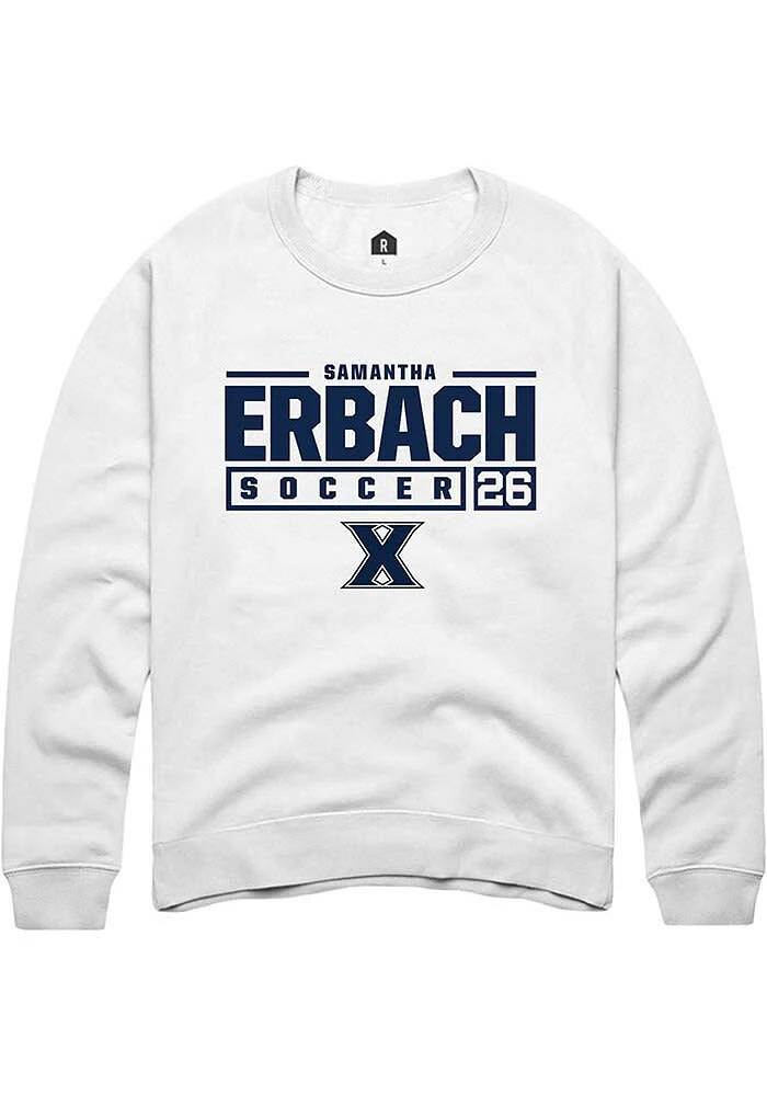 Samantha Erbach  Rally Xavier Musketeers Mens White NIL Stacked Box Long Sleeve Crew Sweatshirt