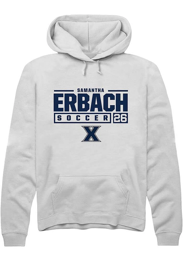 Samantha Erbach  Rally Xavier Musketeers Mens White NIL Stacked Box Long Sleeve Hoodie