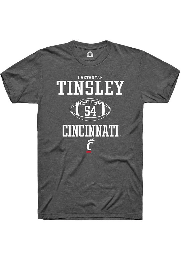 Dartanyan Tinsley  Cincinnati Bearcats Dark Grey Rally NIL Sport Icon Short Sleeve T Shirt