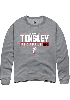 Dartanyan Tinsley  Rally Cincinnati Bearcats Mens Graphite NIL Stacked Box Long Sleeve Crew Swea..