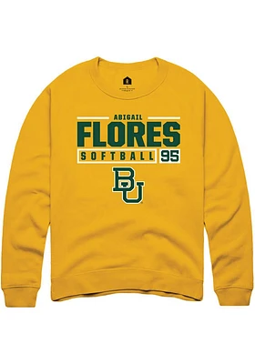 Abigail Flores  Rally Baylor Bears Mens Gold NIL Stacked Box Long Sleeve Crew Sweatshirt