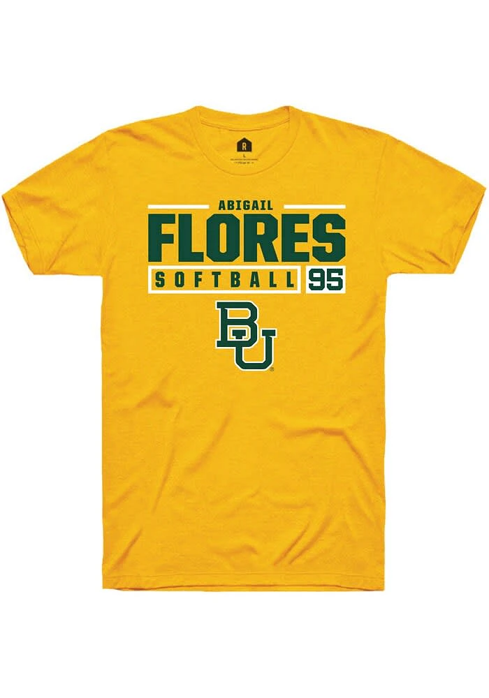 Abigail Flores Baylor Bears Gold Rally NIL Stacked Box Short Sleeve T Shirt