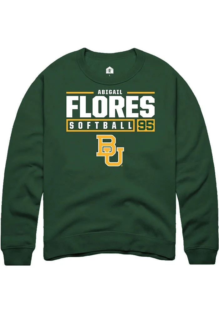 Abigail Flores Rally Baylor Bears Mens Green NIL Stacked Box Long Sleeve Crew Sweatshirt
