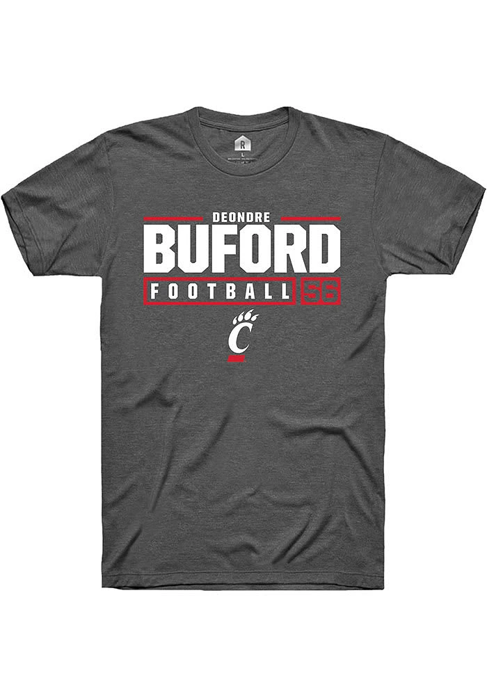 Deondre Buford  Cincinnati Bearcats Dark Grey Rally NIL Stacked Box Short Sleeve T Shirt