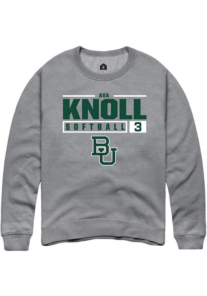 Ava Knoll Rally Baylor Bears Mens Graphite NIL Stacked Box Long Sleeve Crew Sweatshirt