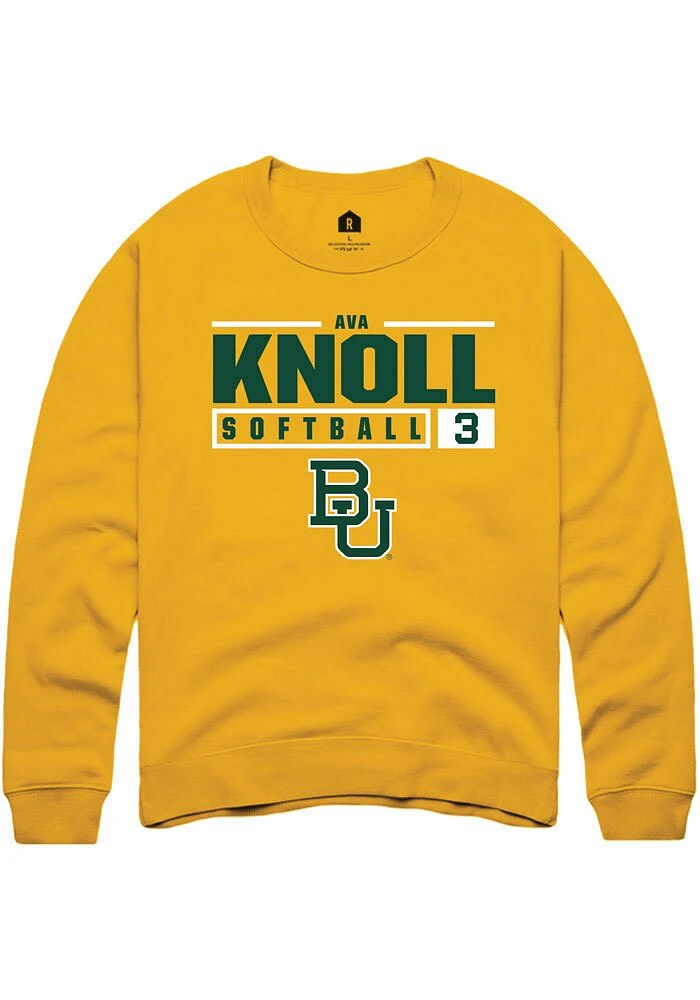 Ava Knoll Rally Baylor Bears Mens Gold NIL Stacked Box Long Sleeve Crew Sweatshirt