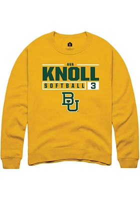 Ava Knoll  Rally Baylor Bears Mens Gold NIL Stacked Box Long Sleeve Crew Sweatshirt