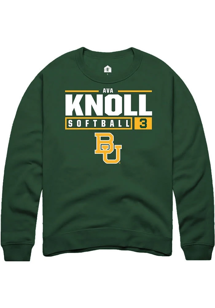 Ava Knoll Rally Baylor Bears Mens Green NIL Stacked Box Long Sleeve Crew Sweatshirt