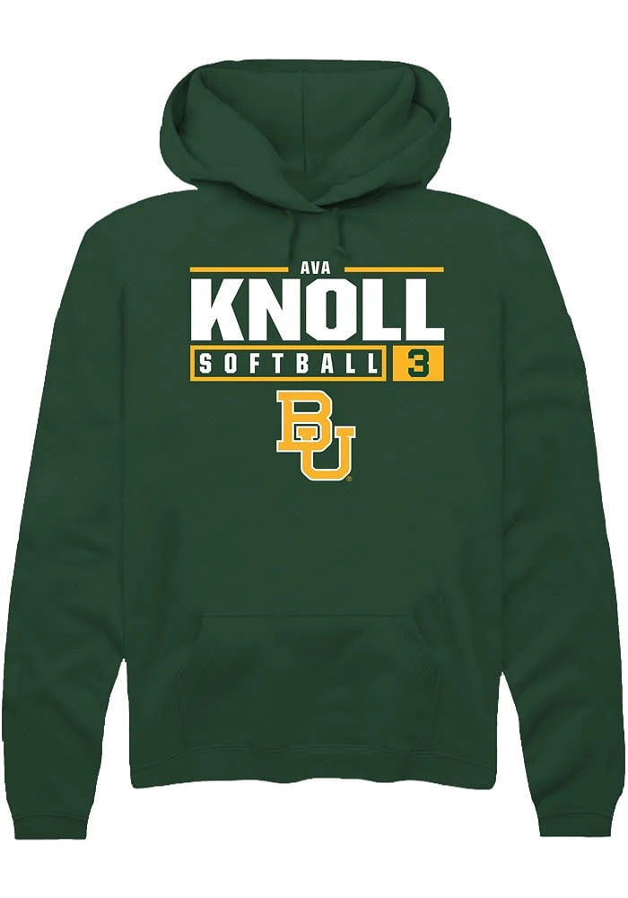 Ava Knoll Rally Baylor Bears Mens Green NIL Stacked Box Long Sleeve Hoodie