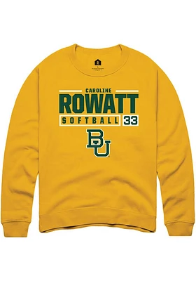 Caroline Rowatt  Rally Baylor Bears Mens Gold NIL Stacked Box Long Sleeve Crew Sweatshirt