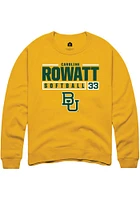 Caroline Rowatt  Rally Baylor Bears Mens Gold NIL Stacked Box Long Sleeve Crew Sweatshirt