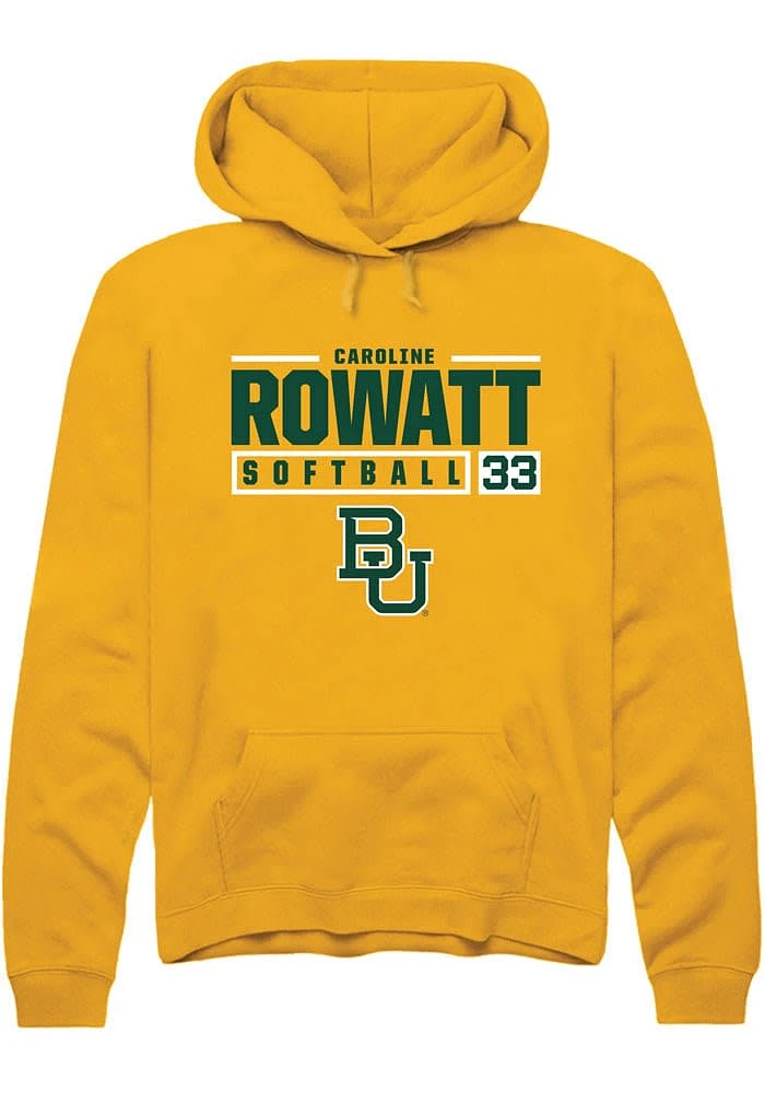 Caroline Rowatt Rally Baylor Bears Mens Gold NIL Stacked Box Long Sleeve Hoodie