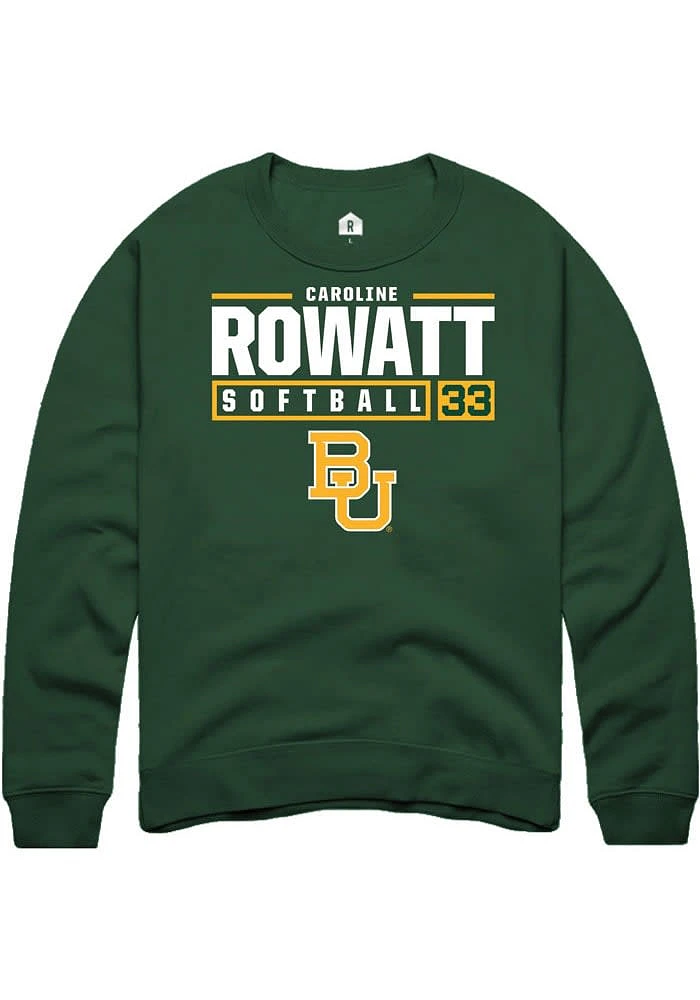 Caroline Rowatt Rally Baylor Bears Mens Green NIL Stacked Box Long Sleeve Crew Sweatshirt