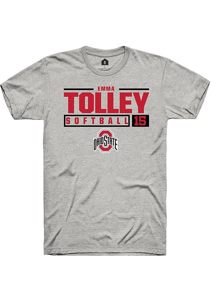Emma Tolley  Ohio State Buckeyes Ash Rally NIL Stacked Box Short Sleeve T Shirt