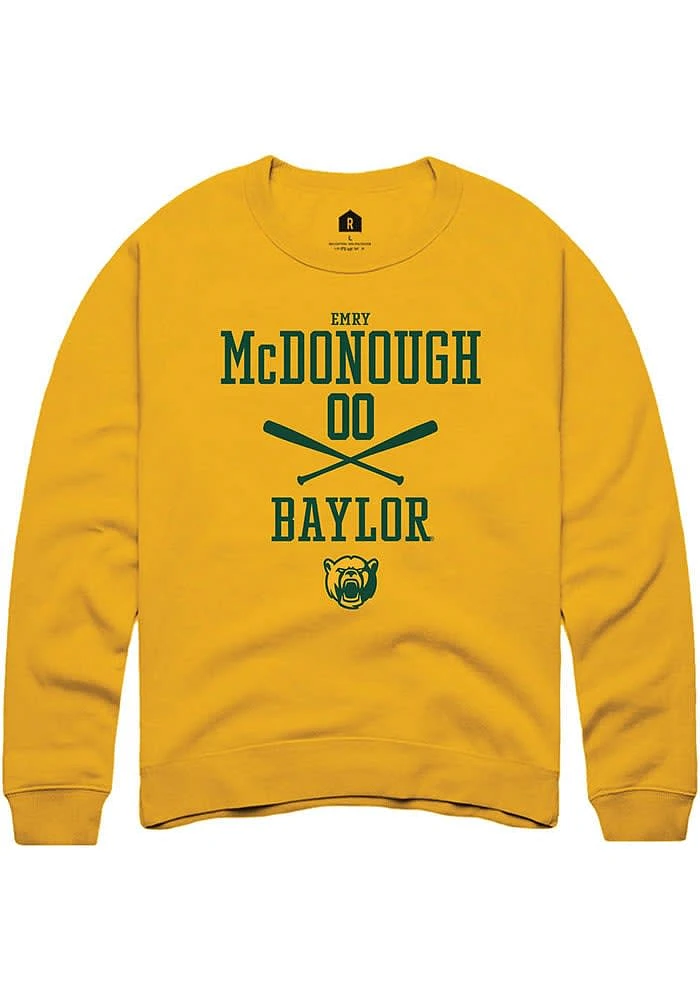 Emry McDonough Rally Baylor Bears Mens Gold NIL Sport Icon Long Sleeve Crew Sweatshirt