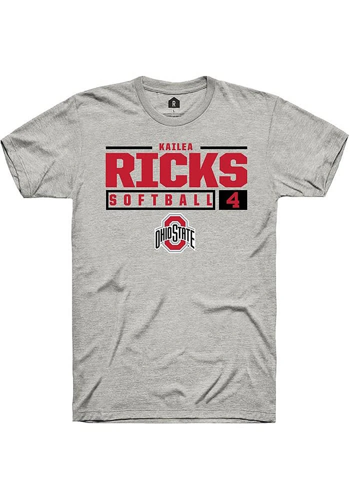 Kailea Ricks Ohio State Buckeyes Ash Rally NIL Stacked Box Short Sleeve T Shirt