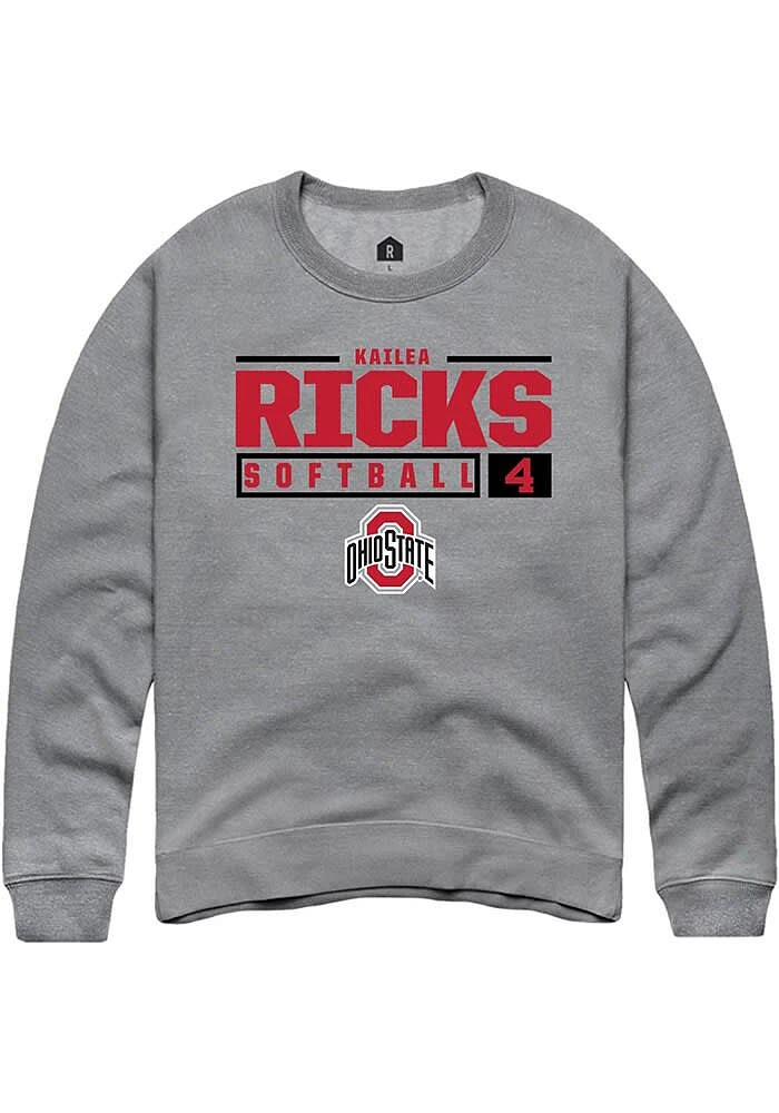 Kailea Ricks Rally Ohio State Buckeyes Mens Graphite NIL Stacked Box Long Sleeve Crew Sweatshirt