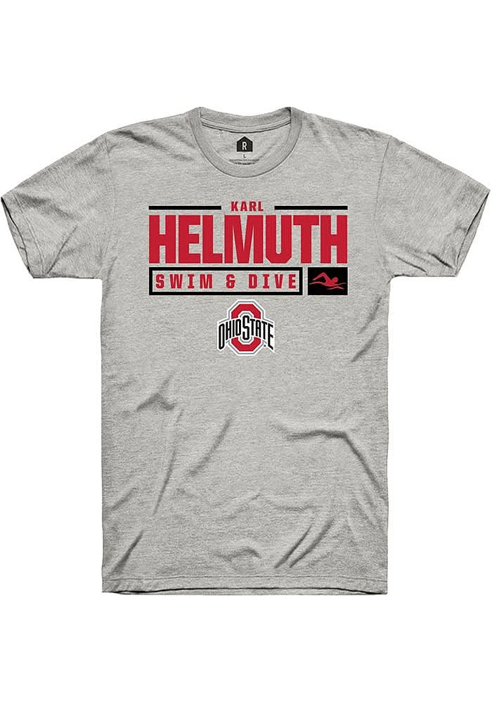 Karl Helmuth Ohio State Buckeyes Ash Rally NIL Stacked Box Short Sleeve T Shirt