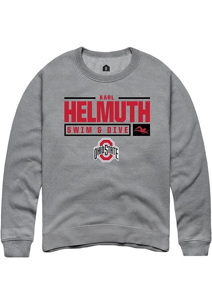 Karl Helmuth Rally Ohio State Buckeyes Mens Graphite NIL Stacked Box Long Sleeve Crew Sweatshirt