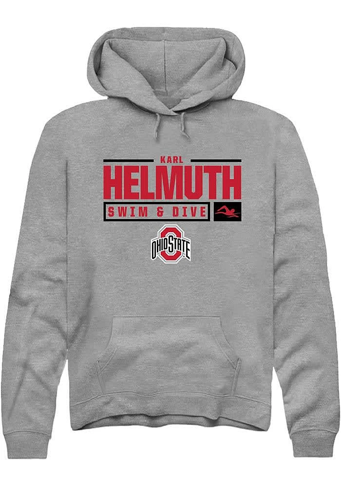 Karl Helmuth Rally Ohio State Buckeyes Mens Graphite NIL Stacked Box Long Sleeve Hoodie