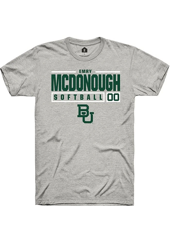 Emry McDonough  Baylor Bears Ash Rally NIL Stacked Box Short Sleeve T Shirt