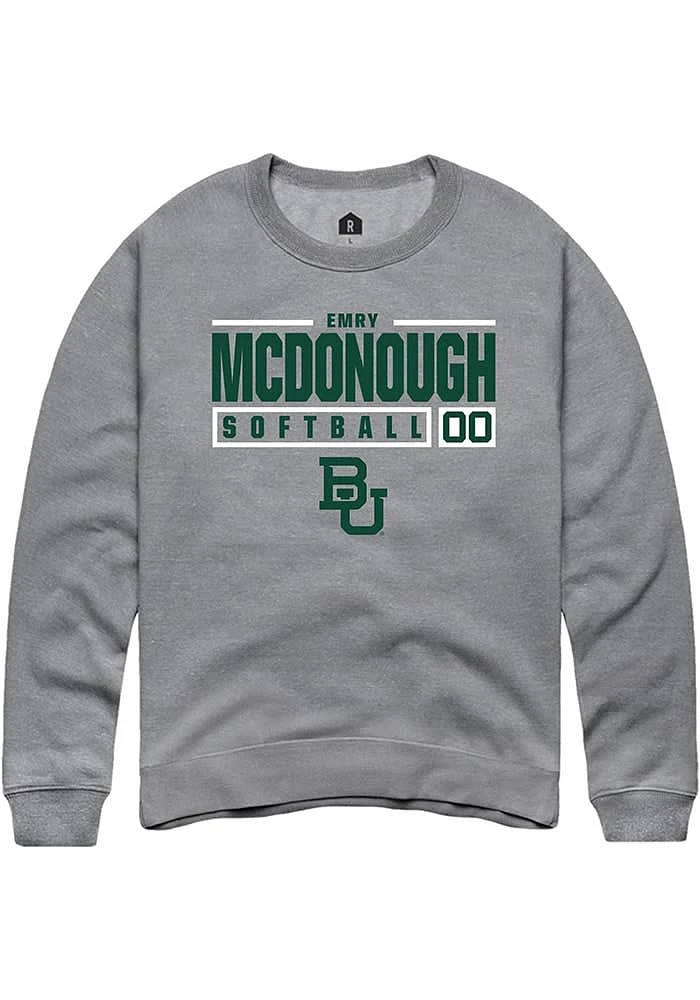 Emry McDonough Rally Baylor Bears Mens Graphite NIL Stacked Box Long Sleeve Crew Sweatshirt