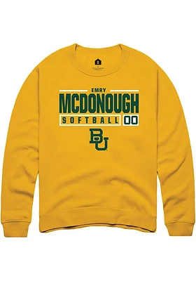 Emry McDonough  Rally Baylor Bears Mens Gold NIL Stacked Box Long Sleeve Crew Sweatshirt