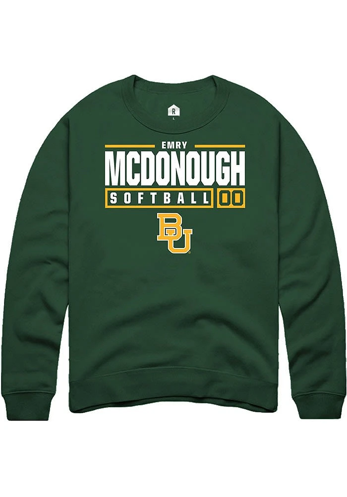 Emry McDonough Rally Baylor Bears Mens Green NIL Stacked Box Long Sleeve Crew Sweatshirt