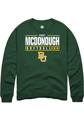 Emry McDonough  Rally Baylor Bears Mens Green NIL Stacked Box Long Sleeve Crew Sweatshirt