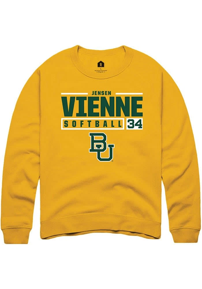 Jensen Vienne Rally Baylor Bears Mens Gold NIL Stacked Box Long Sleeve Crew Sweatshirt