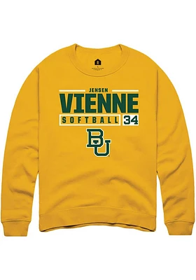 Jensen Vienne  Rally Baylor Bears Mens Gold NIL Stacked Box Long Sleeve Crew Sweatshirt