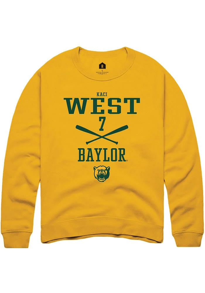Kaci West  Rally Baylor Bears Mens Gold NIL Sport Icon Long Sleeve Crew Sweatshirt