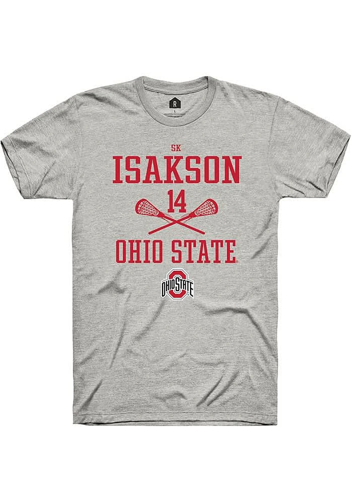 SK Isakson Ohio State Buckeyes Ash Rally NIL Sport Icon Short Sleeve T Shirt