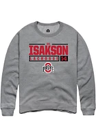 SK Isakson  Rally Ohio State Buckeyes Mens Graphite NIL Stacked Box Long Sleeve Crew Sweatshirt